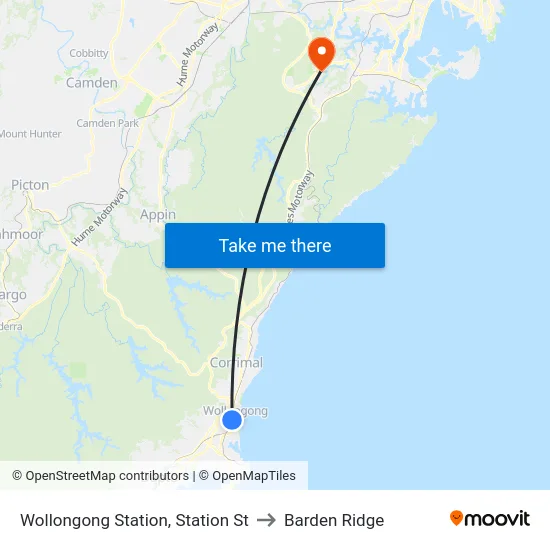 Wollongong Station, Station St to Barden Ridge map