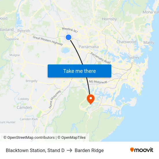 Blacktown Station, Stand D to Barden Ridge map