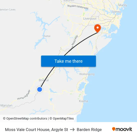 Moss Vale Court House, Argyle St to Barden Ridge map