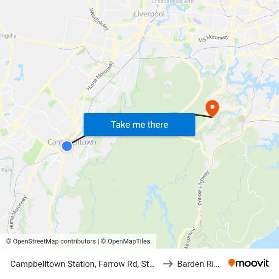 Campbelltown Station, Farrow Rd, Stand G to Barden Ridge map