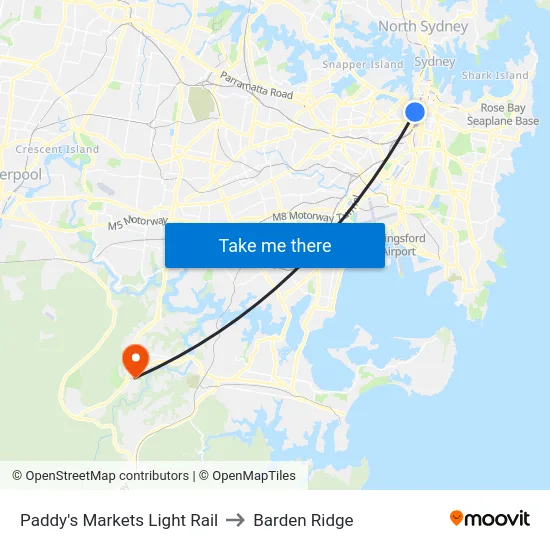 Paddy's Markets Light Rail to Barden Ridge map