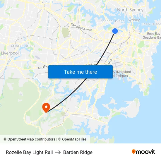 Rozelle Bay Light Rail to Barden Ridge map