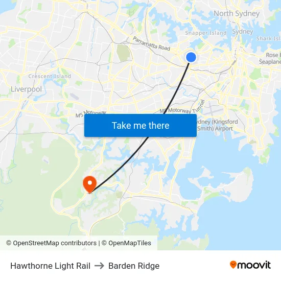 Hawthorne Light Rail to Barden Ridge map