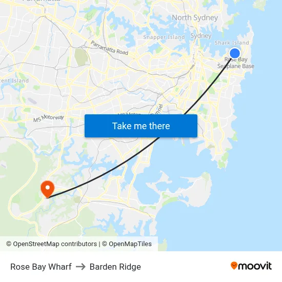 Rose Bay Wharf to Barden Ridge map