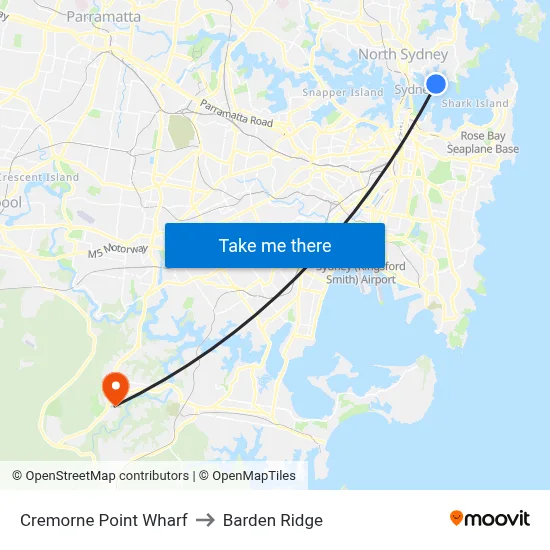 Cremorne Point Wharf to Barden Ridge map