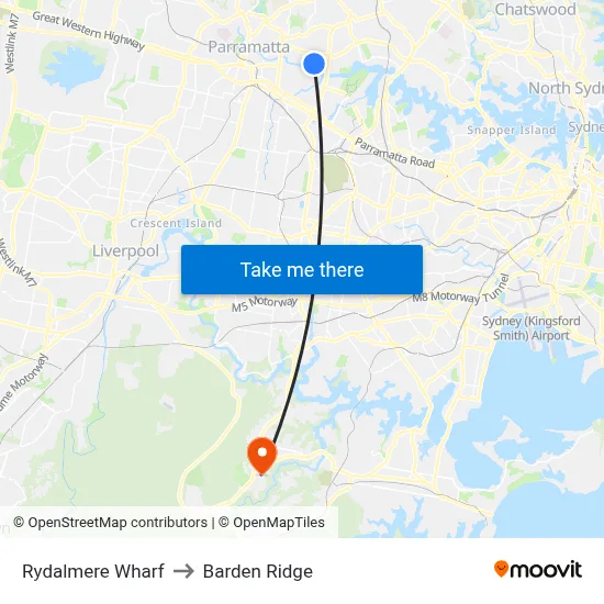 Rydalmere Wharf to Barden Ridge map