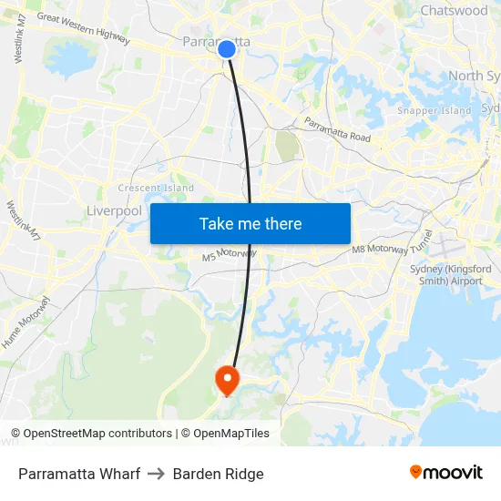 Parramatta Wharf to Barden Ridge map