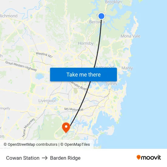 Cowan Station to Barden Ridge map