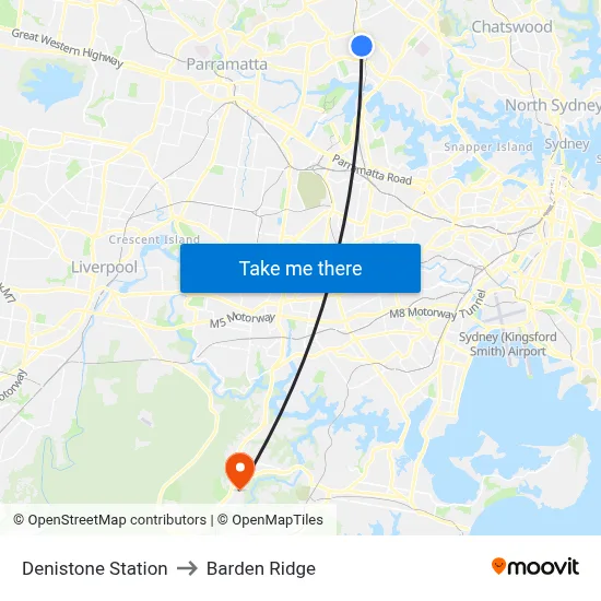 Denistone Station to Barden Ridge map