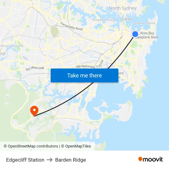 Edgecliff Station to Barden Ridge map