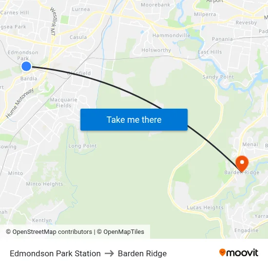 Edmondson Park Station to Barden Ridge map