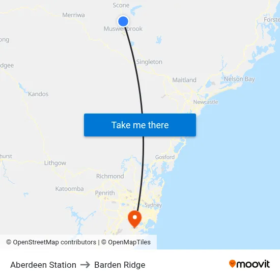 Aberdeen Station to Barden Ridge map