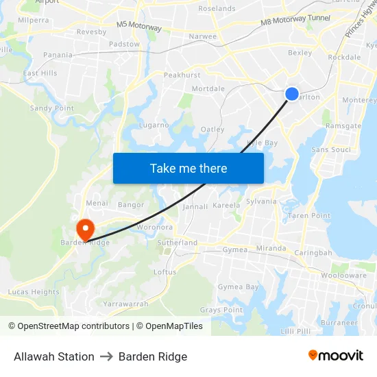 Allawah Station to Barden Ridge map