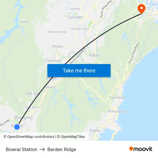 Bowral Station to Barden Ridge map