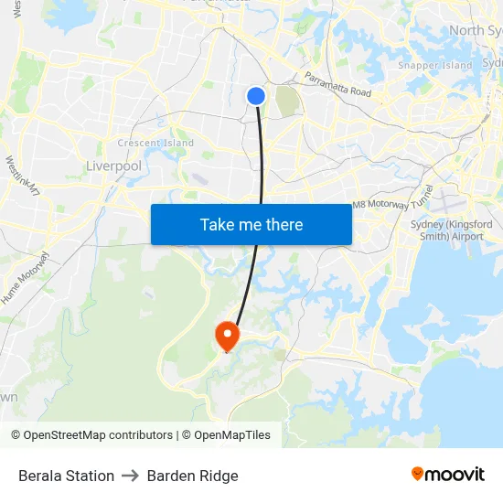 Berala Station to Barden Ridge map