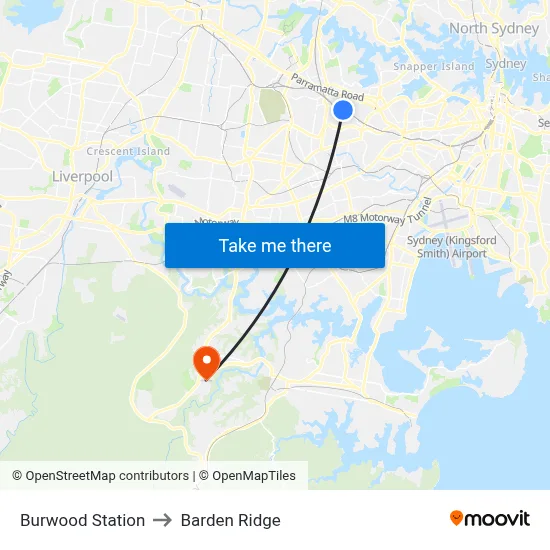 Burwood Station to Barden Ridge map