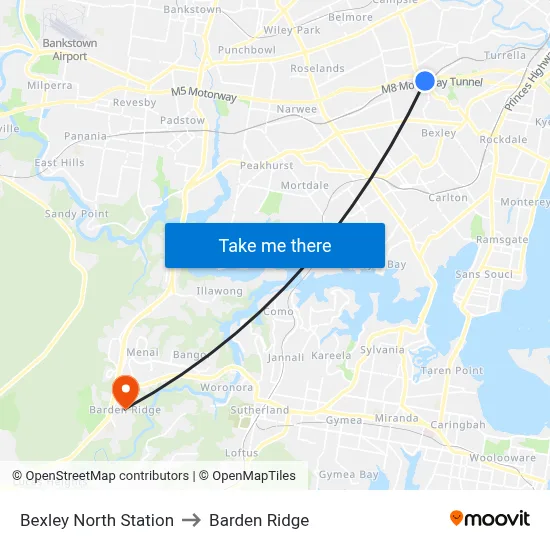 Bexley North Station to Barden Ridge map
