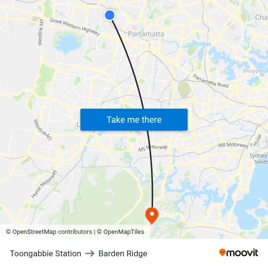 Toongabbie Station to Barden Ridge map