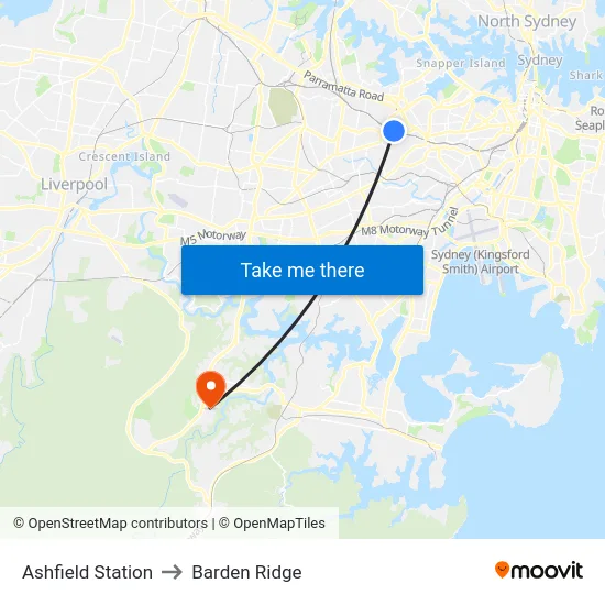 Ashfield Station to Barden Ridge map