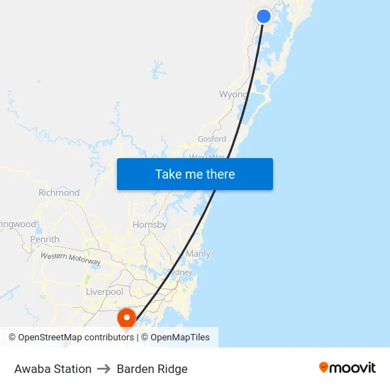 Awaba Station to Barden Ridge map