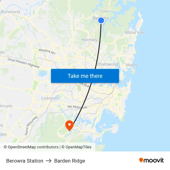 Berowra Station to Barden Ridge map