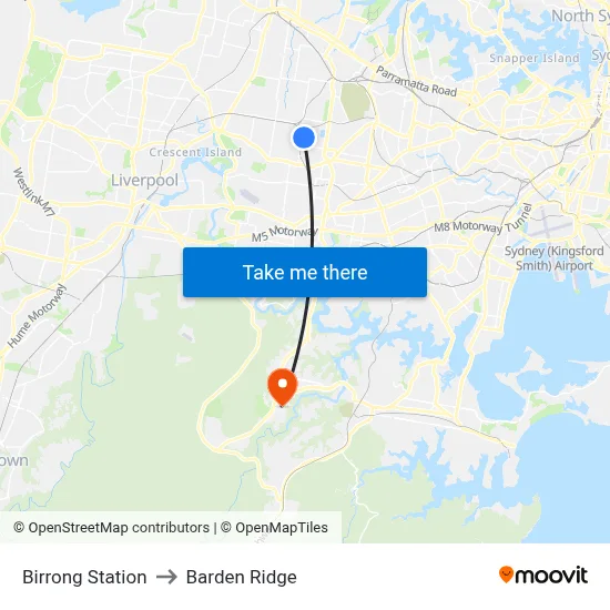 Birrong Station to Barden Ridge map