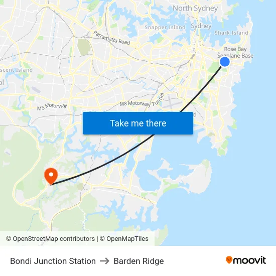 Bondi Junction Station to Barden Ridge map