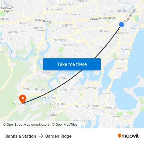 Banksia Station to Barden Ridge map