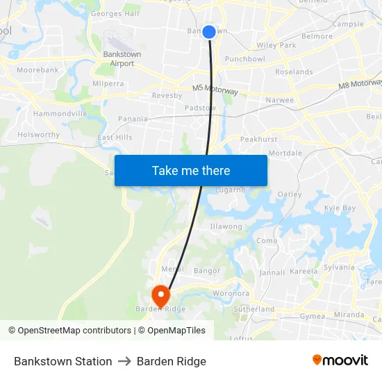 Bankstown Station to Barden Ridge map