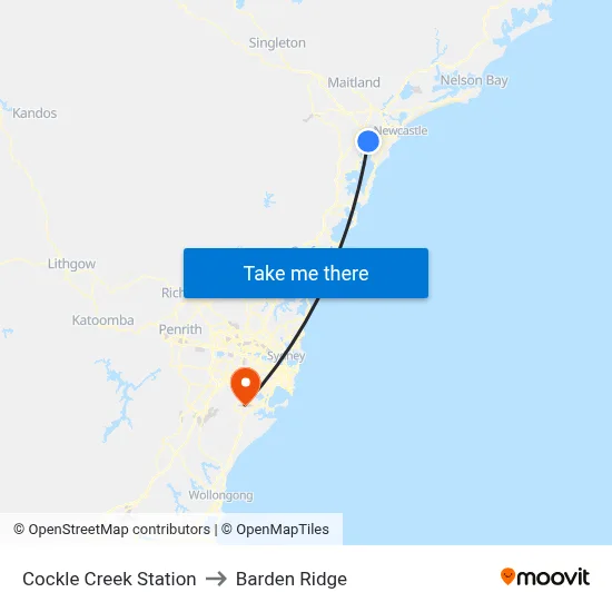 Cockle Creek Station to Barden Ridge map