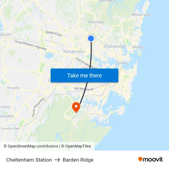 Cheltenham Station to Barden Ridge map