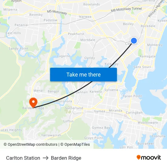 Carlton Station to Barden Ridge map