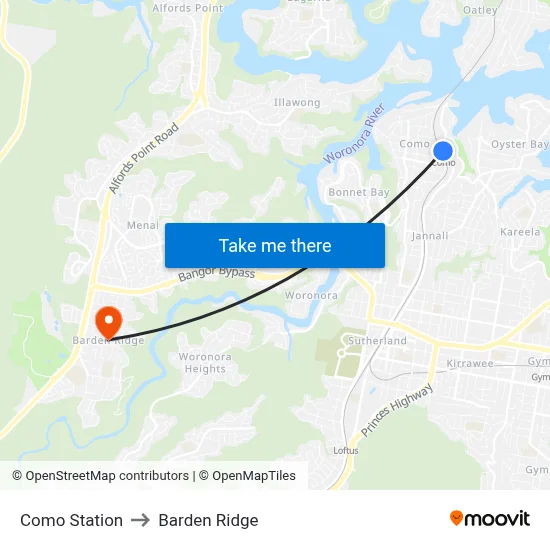 Como Station to Barden Ridge map