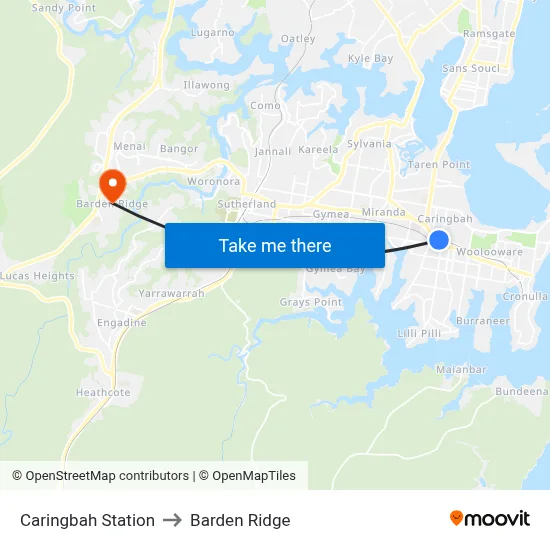 Caringbah Station to Barden Ridge map