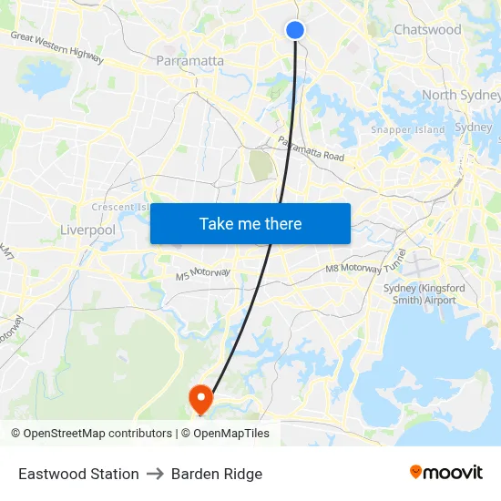Eastwood Station to Barden Ridge map