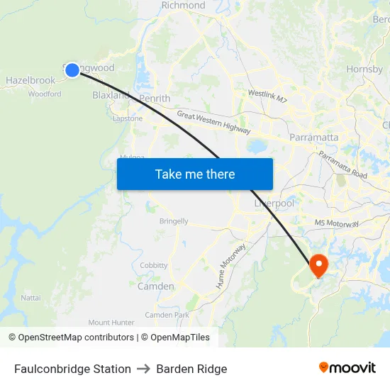 Faulconbridge Station to Barden Ridge map