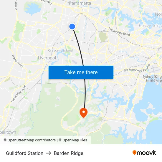 Guildford Station to Barden Ridge map