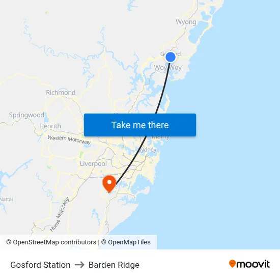 Gosford Station to Barden Ridge map