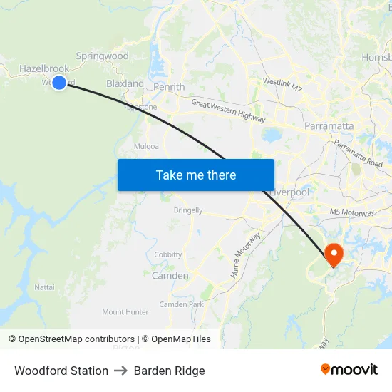 Woodford Station to Barden Ridge map