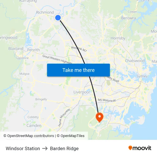 Windsor Station to Barden Ridge map