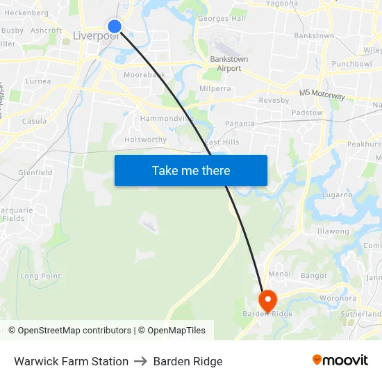 Warwick Farm Station to Barden Ridge map