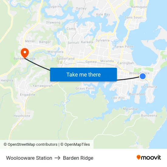 Woolooware Station to Barden Ridge map