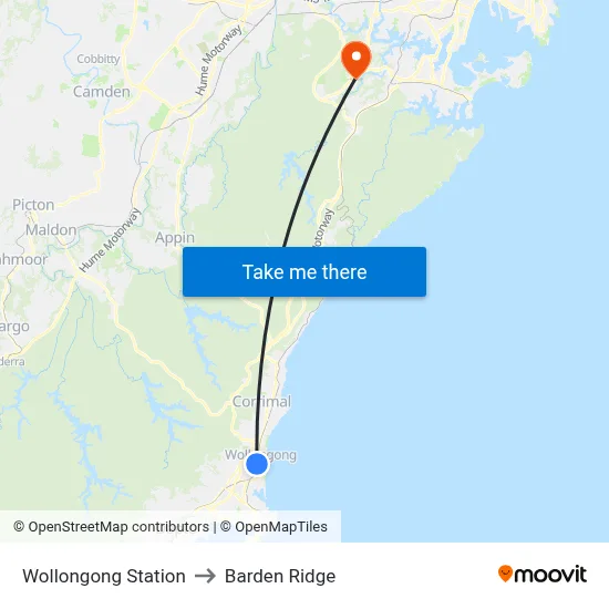 Wollongong Station to Barden Ridge map