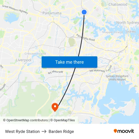 West Ryde Station to Barden Ridge map