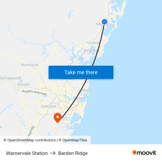 Warnervale Station to Barden Ridge map