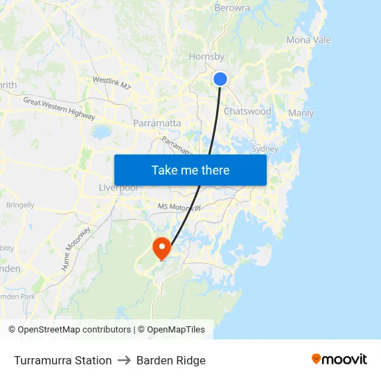 Turramurra Station to Barden Ridge map