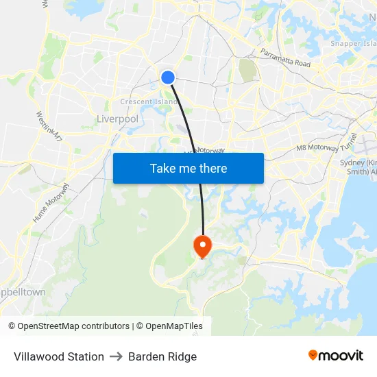 Villawood Station to Barden Ridge map