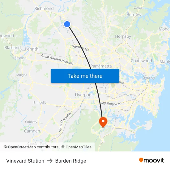 Vineyard Station to Barden Ridge map