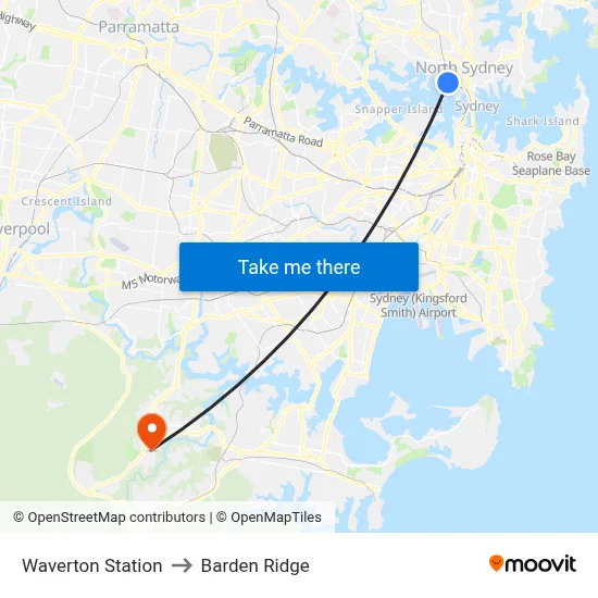 Waverton Station to Barden Ridge map