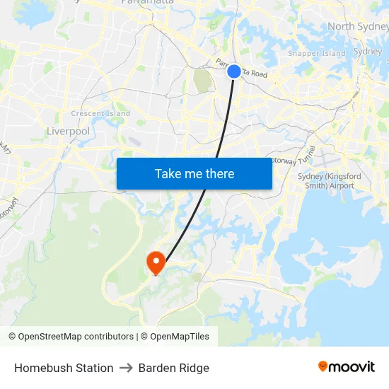 Homebush Station to Barden Ridge map